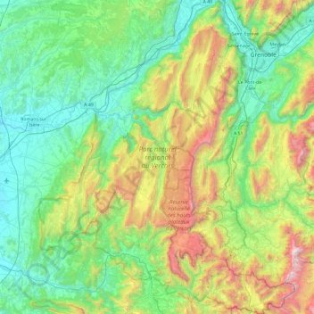 Mapa topográfico Parc naturel régional du Vercors, altitud, relieve