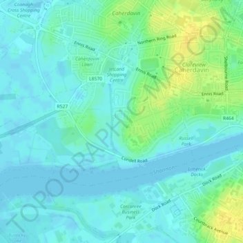 Mapa topográfico Kilrush, altitud, relieve