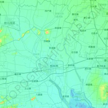Mapa topográfico Pizhou, altitud, relieve