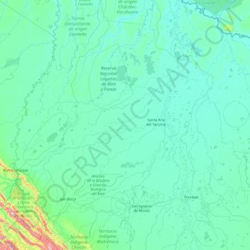 Mapa topográfico Yacuma, altitud, relieve