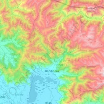 Mapa topográfico Bandipora, altitud, relieve