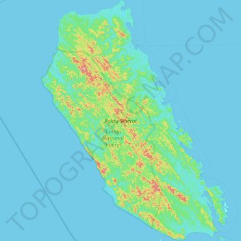 Mapa topográfico Pulau Siberut, altitud, relieve