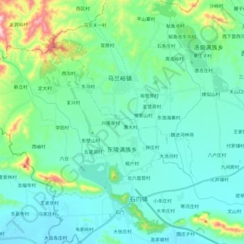 Mapa topográfico 东陵满族乡, altitud, relieve