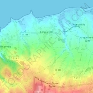 Mapa topográfico Cosqueville, altitud, relieve