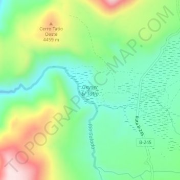 Mapa topográfico Geyser El Tatio, altitud, relieve