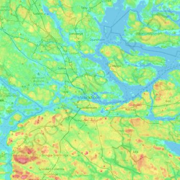 Mapa topográfico Stockholm, altitud, relieve