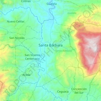 Mapa topográfico Santa Bárbara, altitud, relieve