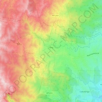 Mapa topográfico Tanti, altitud, relieve