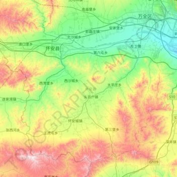 Mapa topográfico Huai'an County, altitud, relieve