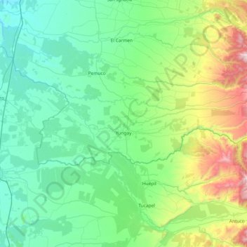 Mapa topográfico Yungay, altitud, relieve