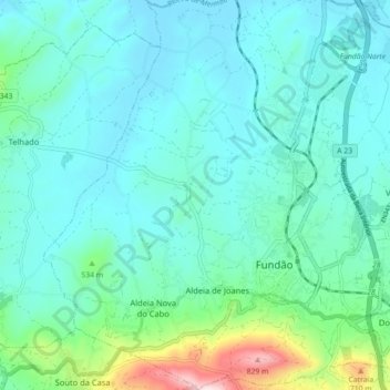 Mapa topográfico Aldeia de Joanes, altitud, relieve