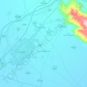 Mapa topográfico حومه شهر مرودشت, altitud, relieve