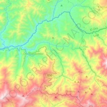 Mapa topográfico Chaguarpamba, altitud, relieve