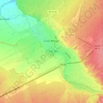 Mapa topográfico Cruz del Eje, altitud, relieve