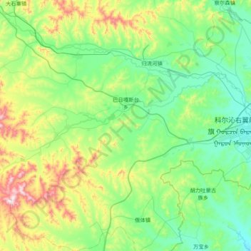 Mapa topográfico 巴日嘎斯台乡, altitud, relieve