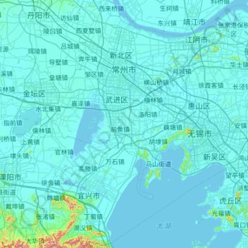 Mapa topográfico 常州市 / Changzhou, altitud, relieve