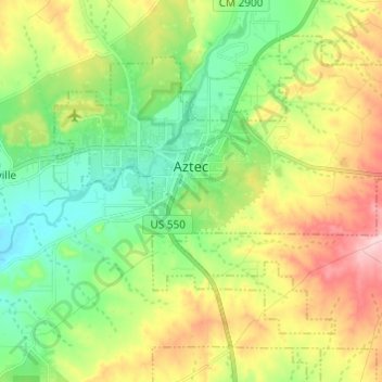 Mapa topográfico Aztec, altitud, relieve