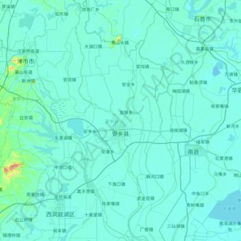Mapa topográfico 安乡县, altitud, relieve
