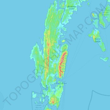 Mapa topográfico Ile Andaman du Sud, altitud, relieve