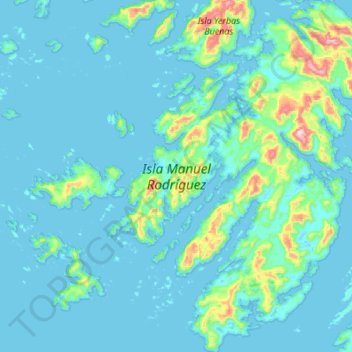 Mapa topográfico Isla Manuel Rodríguez, altitud, relieve