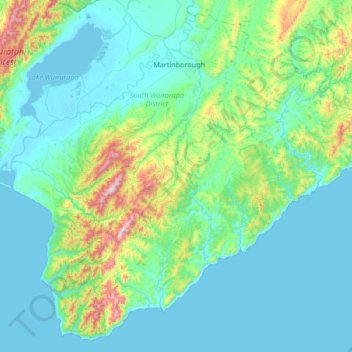 Mapa topográfico Martinborough Community, altitud, relieve