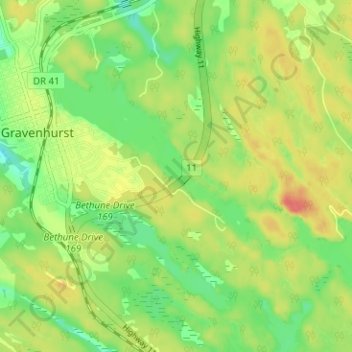 Mapa topográfico Gravenhurst, altitud, relieve