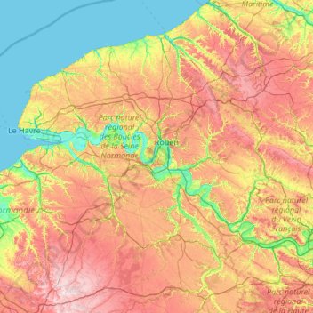 Mapa topográfico Haute-Normandie, altitud, relieve