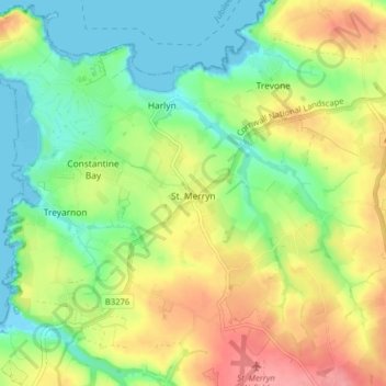 Mapa topográfico St. Merryn, altitud, relieve