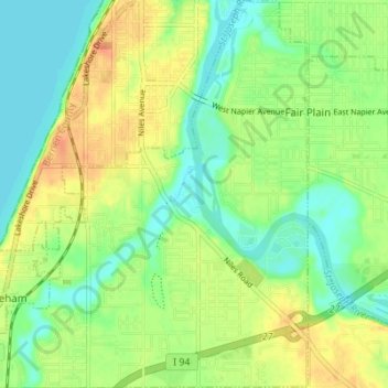 Mapa topográfico Saint Joseph Charter Township, altitud, relieve