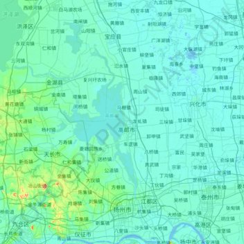 Mapa topográfico Yangzhou City, altitud, relieve