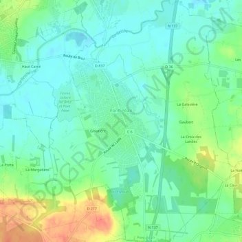 Mapa topográfico Pont-Péan, altitud, relieve