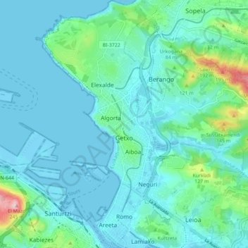 Mapa topográfico Guecho, altitud, relieve