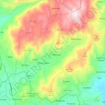 Mapa topográfico Ribeira do Neiva, altitud, relieve