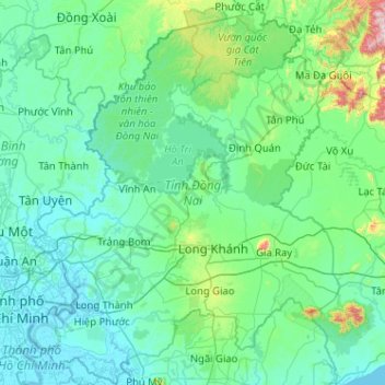 Mapa topográfico Tỉnh Đồng Nai, altitud, relieve