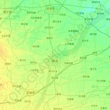 Mapa topográfico Xian County, altitud, relieve