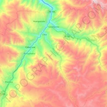 Mapa topográfico Caraybamba, altitud, relieve
