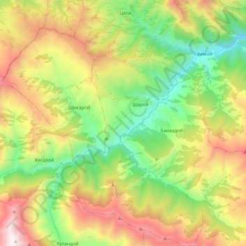 Mapa topográfico Шаройское сельское поселение, altitud, relieve