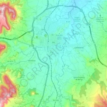 Mapa topográfico Vic, altitud, relieve