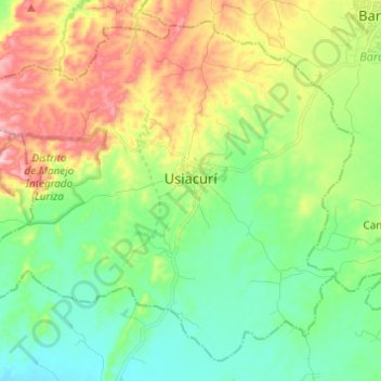 Mapa topográfico Usiacurí, altitud, relieve