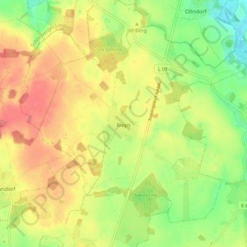 Mapa topográfico Rieps, altitud, relieve