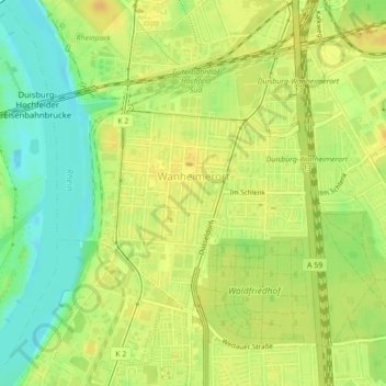 Mapa topográfico Wanheimerort, altitud, relieve