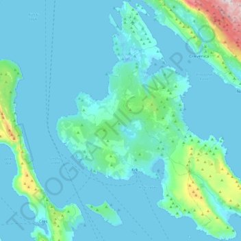 Mapa topográfico Krk, altitud, relieve