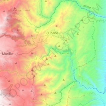 Mapa topográfico Líbano, altitud, relieve