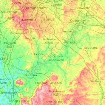 Mapa topográfico Worcestershire (detached), altitud, relieve