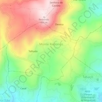 Mapa topográfico Monte Redondo, altitud, relieve