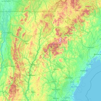 Mapa topográfico New Hampshire, altitud, relieve