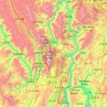 Mapa topográfico Yulong Nakhi Autonomous County, altitud, relieve