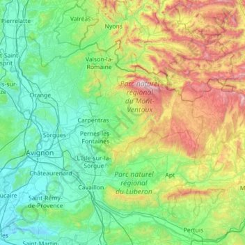 Mapa topográfico Vaucluse, altitud, relieve