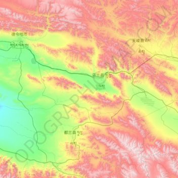 Mapa topográfico Ulan County, altitud, relieve