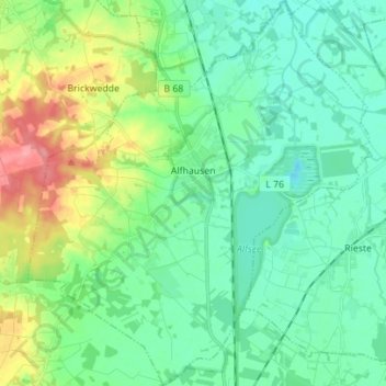 Mapa topográfico Alfhausen, altitud, relieve